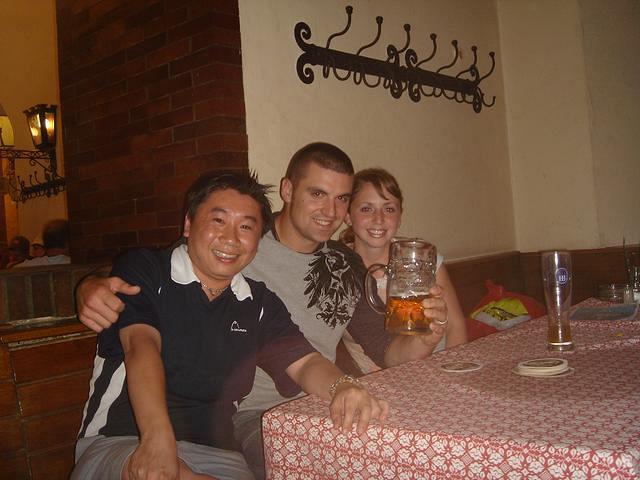 Ernst With Germans in Hofbrauhaus Restaurant in Munich, May 26, 2007