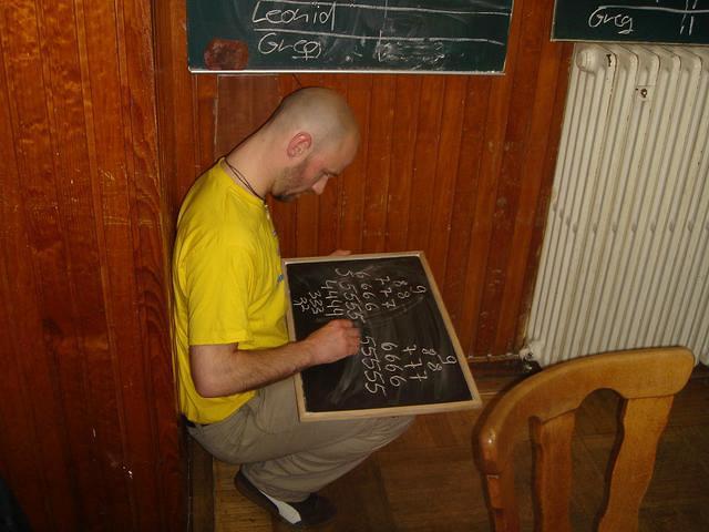 Marcus Writing on Board in Bowling Bar in Cologne, May 29, 2007