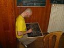 Marcus Writing on Board in Bowling Bar in Cologne, May 29, 2007